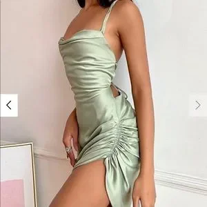 Zaful Dresses Size Small Sage Green Satin Dress Poshmark